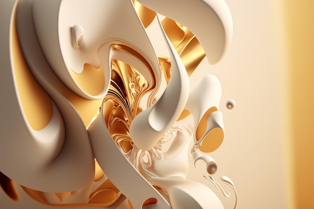 3D render abstract geometric background ivory and gold creative shapes