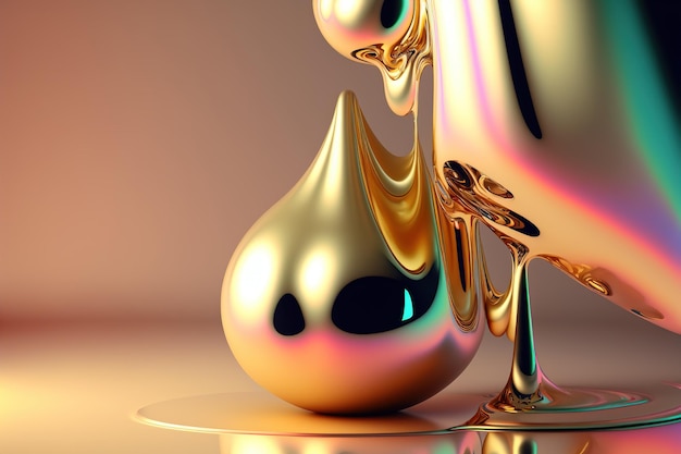 3D render abstract geometric background pearl and gold drop creative shapes