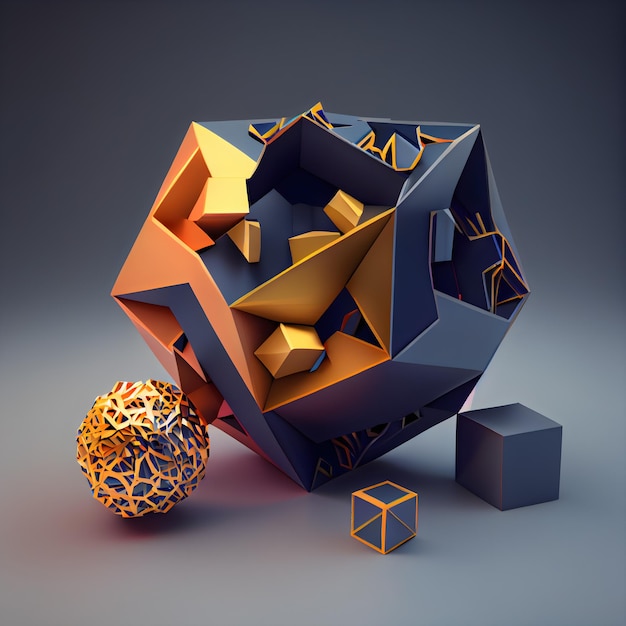 3d render of abstract geometric composition with 3d spheres and cubes