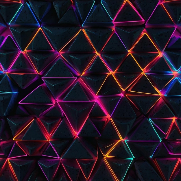 Photo 3d render abstract geometric neon background triangular shape colorful lines glowing in the dark