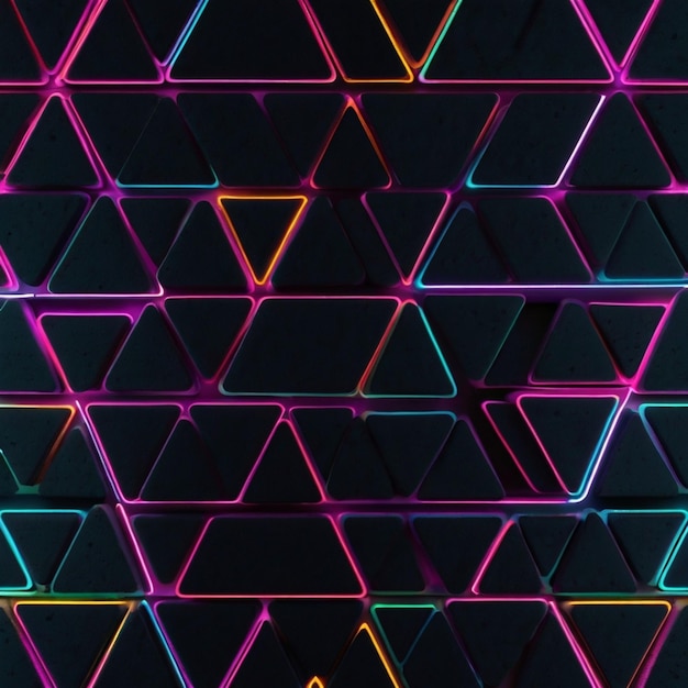 Photo 3d render abstract geometric neon background triangular shape colorful lines glowing in the dark