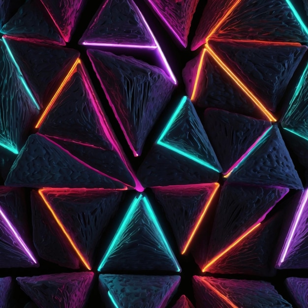 Photo 3d render abstract geometric neon background triangular shape colorful lines glowing in the dark