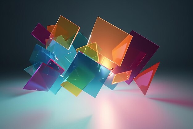 3d render abstract geometric neon background with glowing square frame Laser linear shape inside