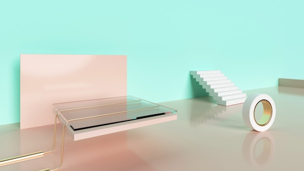 3d render of abstract geometric with white stairs product display