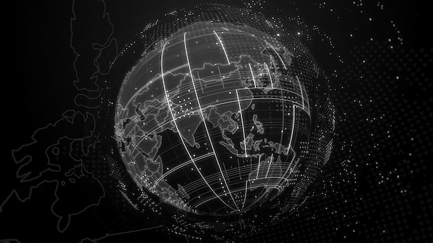 3d render abstract globe with detailed textures. Alot of particles. Countries borders are visible. Digital tech concept.