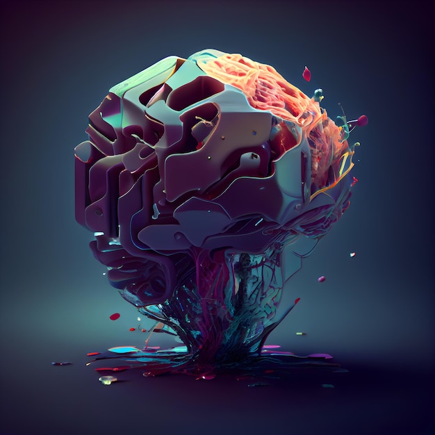 3d render of abstract human brain with colorful splashes on dark background