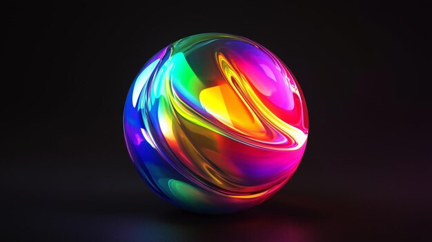 Photo 3d render of an abstract iridescent rainbow gradient sphere with swirling shapes