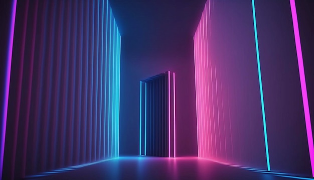 3d render abstract minimal background vertical pink blue neon lines glowing in ultraviolet spectrum Ai generated