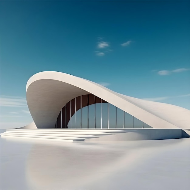 3d render of abstract minimal curve architecture with concrete floor and sky