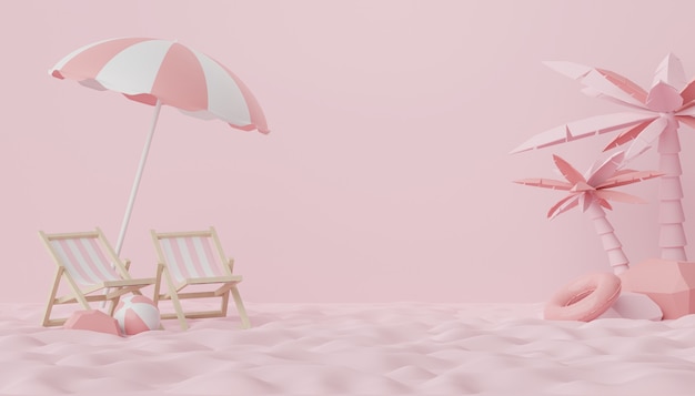 3d render of Abstract minimal  display podium for showing products or cosmetic presentation with summer beach scene