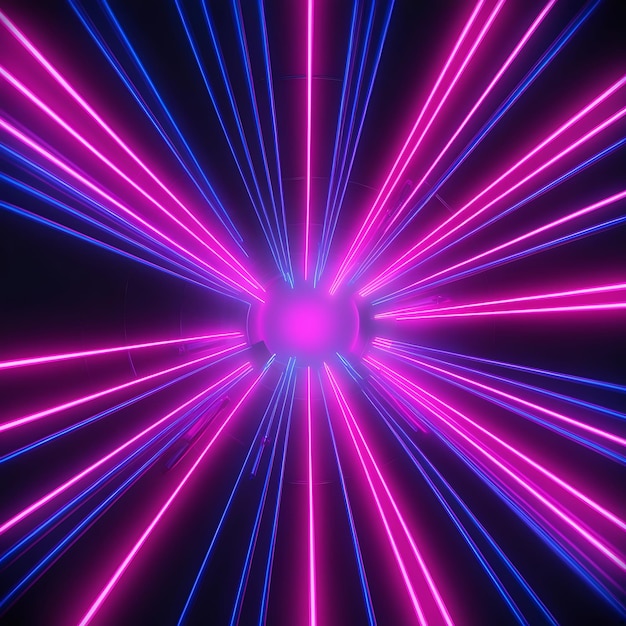 Photo 3d render abstract minimal neon background pink blue neon lines going up glowing in ultraviolet