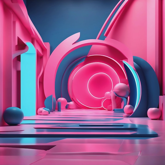 3d render abstract minimal neon background pink blue