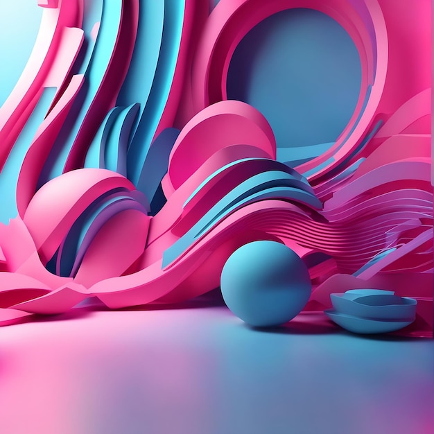 3d render abstract minimal neon background pink blue