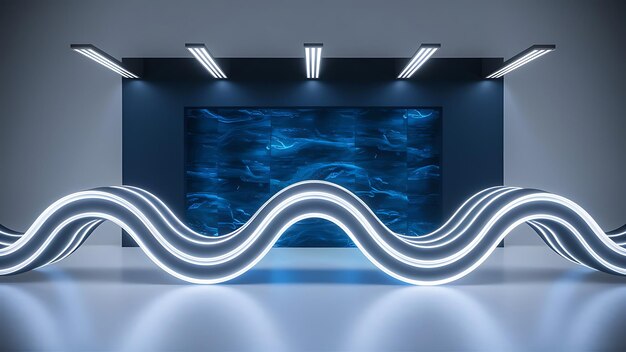 3d render abstract minimal neon background with led lamps Blue futuristic wallpaper