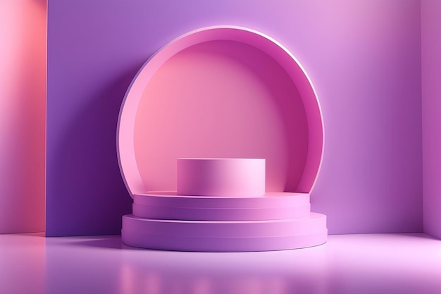 3d render Abstract modern minimal pastel violet background illuminated with bright light Showcase scene with cylinder podium for product presentation