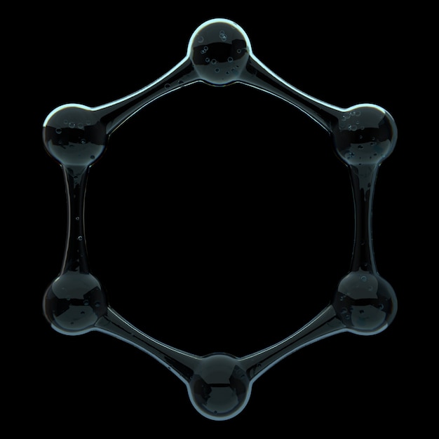 3d render of abstract molecule structure made of liquid material. Glass material with reflection and refraction.