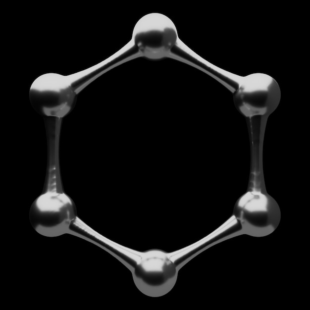 3d render of abstract molecule structure made of liquid material. Metal material with reflection.