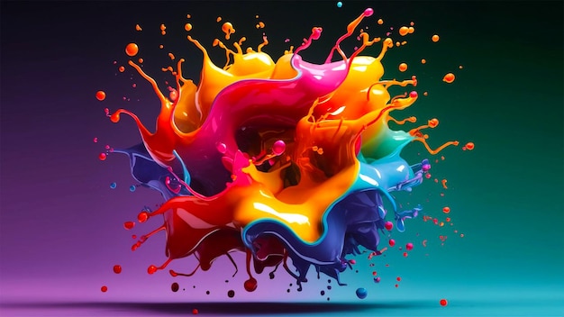 3d render abstract multicolored backdrop with vibrant liquid splash generative ai