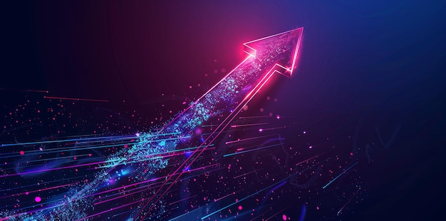 3d render abstract neon arrow ascending Technological success concept Glowing colorful lines