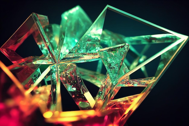 3D render abstract Neon crystal ice geometry background