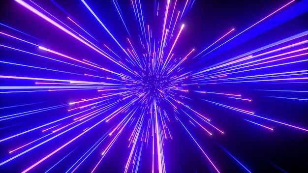 3d render of abstract neon with blue fireworks sparkling