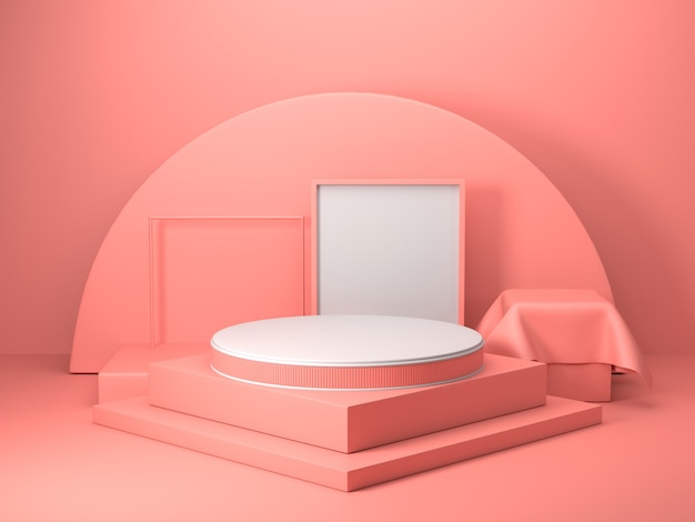 3d Render of abstract pink color geometric shape , modern minimalist mockup for podium display or showcase