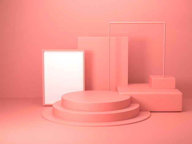 3d Render of abstract pink color geometric shape , modern minimalist mockup for podium display or showcase