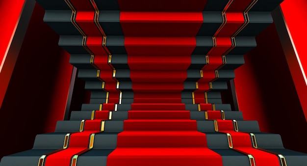 3D render of abstract red stairway background