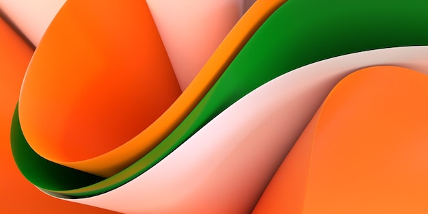 3D render abstract wallpaper wave green, white, orange color for wallpaper desktop