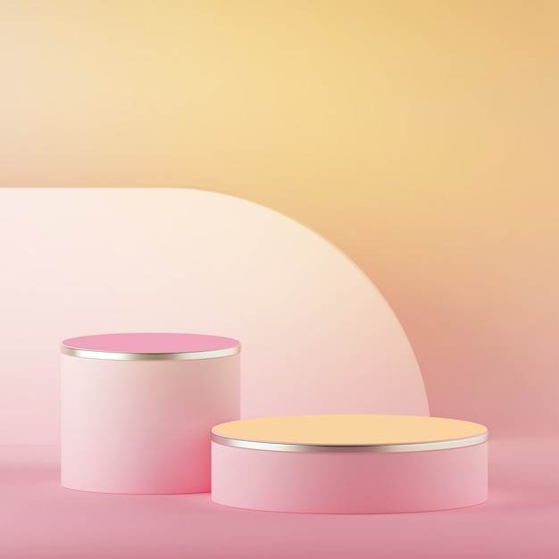 3d render of abstract yellow pink pastel easter background with blank cylinder podium