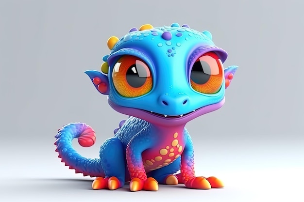 A 3d render of an adorable multicolored gecko lizard Childish