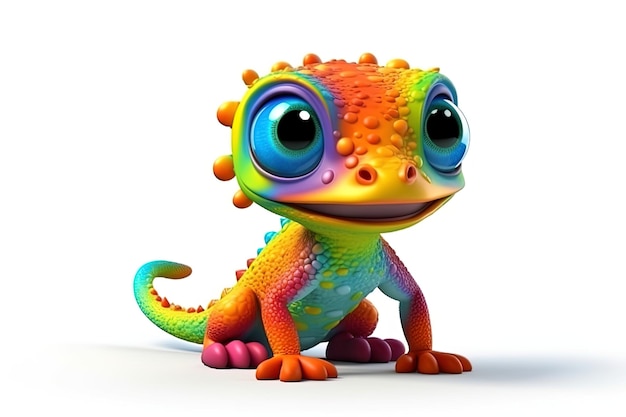 A 3d render of an adorable multicolored gecko lizard Childish