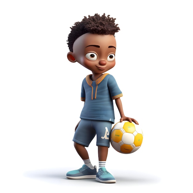 3D Render of an african american boy with soccer ball