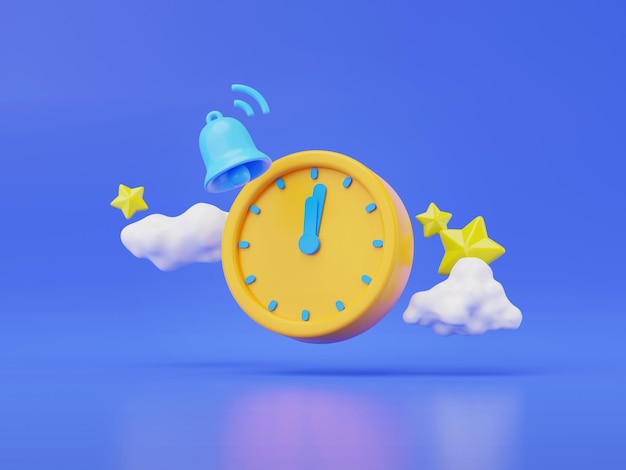 3d render of alarm clock with cloud and star isolated on blue