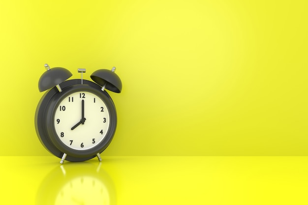 3d render alarm clock on yellow background