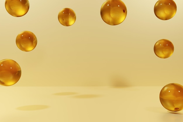 3d render of amber flying sphere on a beige background frame for your project