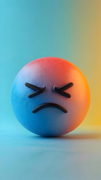 Photo 3d render angry emoji on blue and orange gradient background