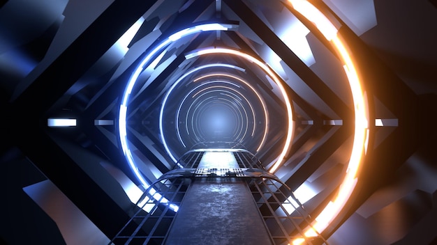 3D Render animation Abstract Futuristic design interior scifi spaceship corridor