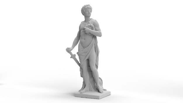 3d render antique concrete statue on a white background in full height black and white