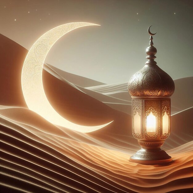 3d render of Arabic lamp Ramadan kareem islamic religious concept Ai generative