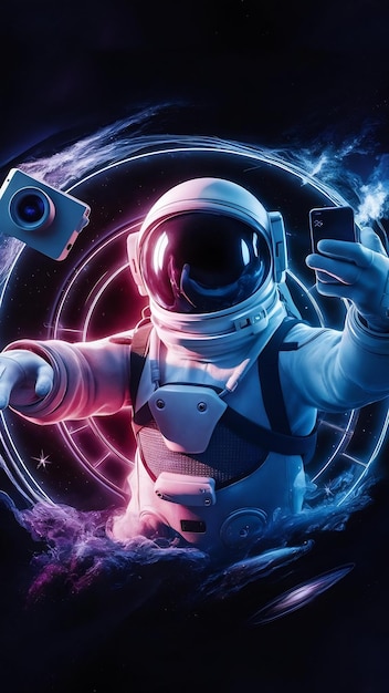 3d render astronaut make selfie 3d illustration design