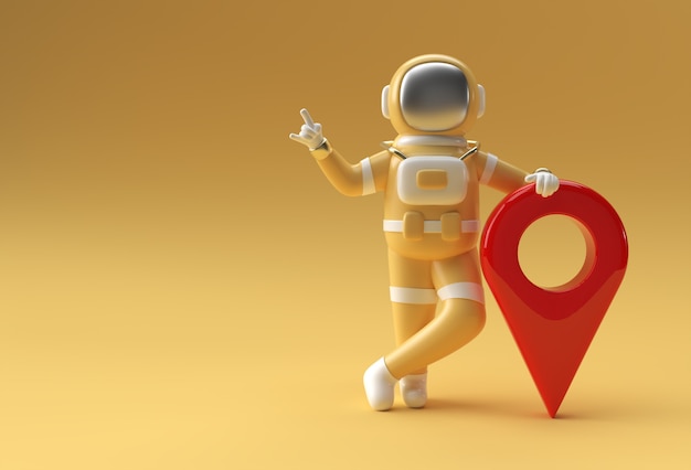 3d Render Astronaut with Map Pointer 3d illustration Design.