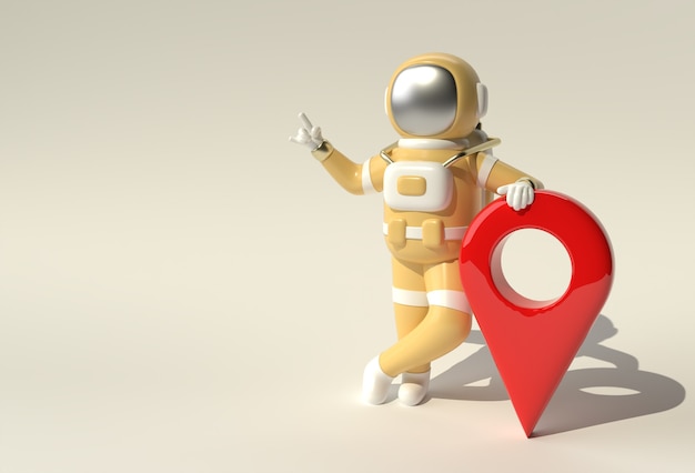 3d Render Astronaut with Map Pointer 3d illustration Design.