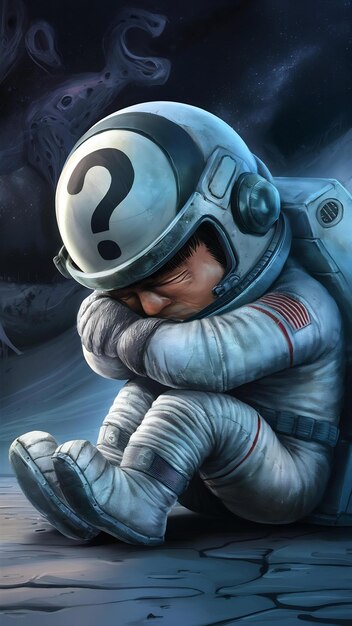 Photo 3d render astronaut with question mark think disappointment tired caucasian gestures 3d illustrati