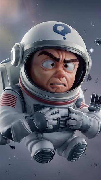 3d render astronaut with question mark think disappointment tired caucasian gestures 3d illustratio