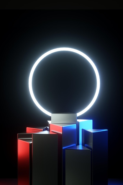 3d render background podium and neon light circle for presentation