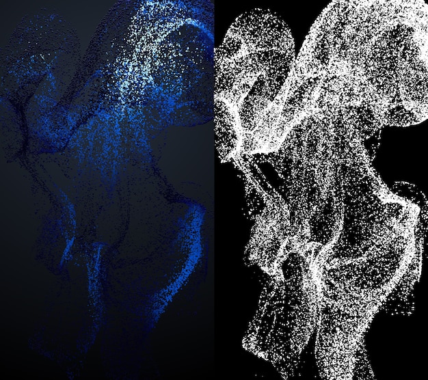 3d render background with complex particles simulation. Isolated flowing particles.