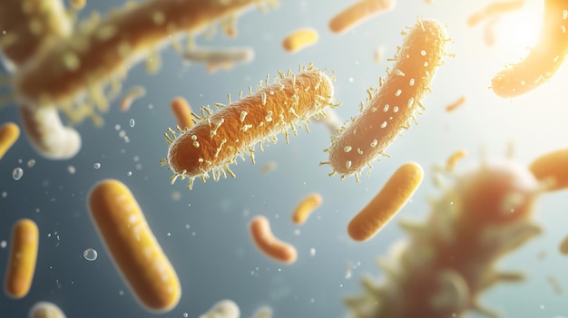 3d render of bacteria cells floating in a body