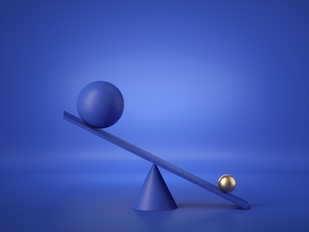 3d render balls placed on weighing scales isolated on blue background