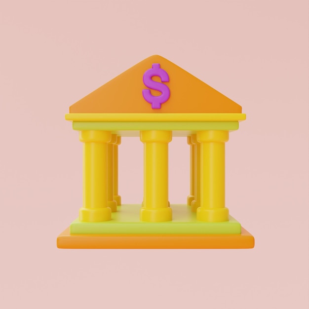 3d render bank building isolated on pastel background minimal design3d rendering